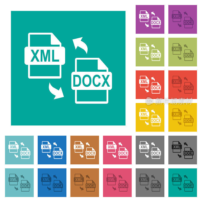 XML DOCX文件转换方形平面多色图标